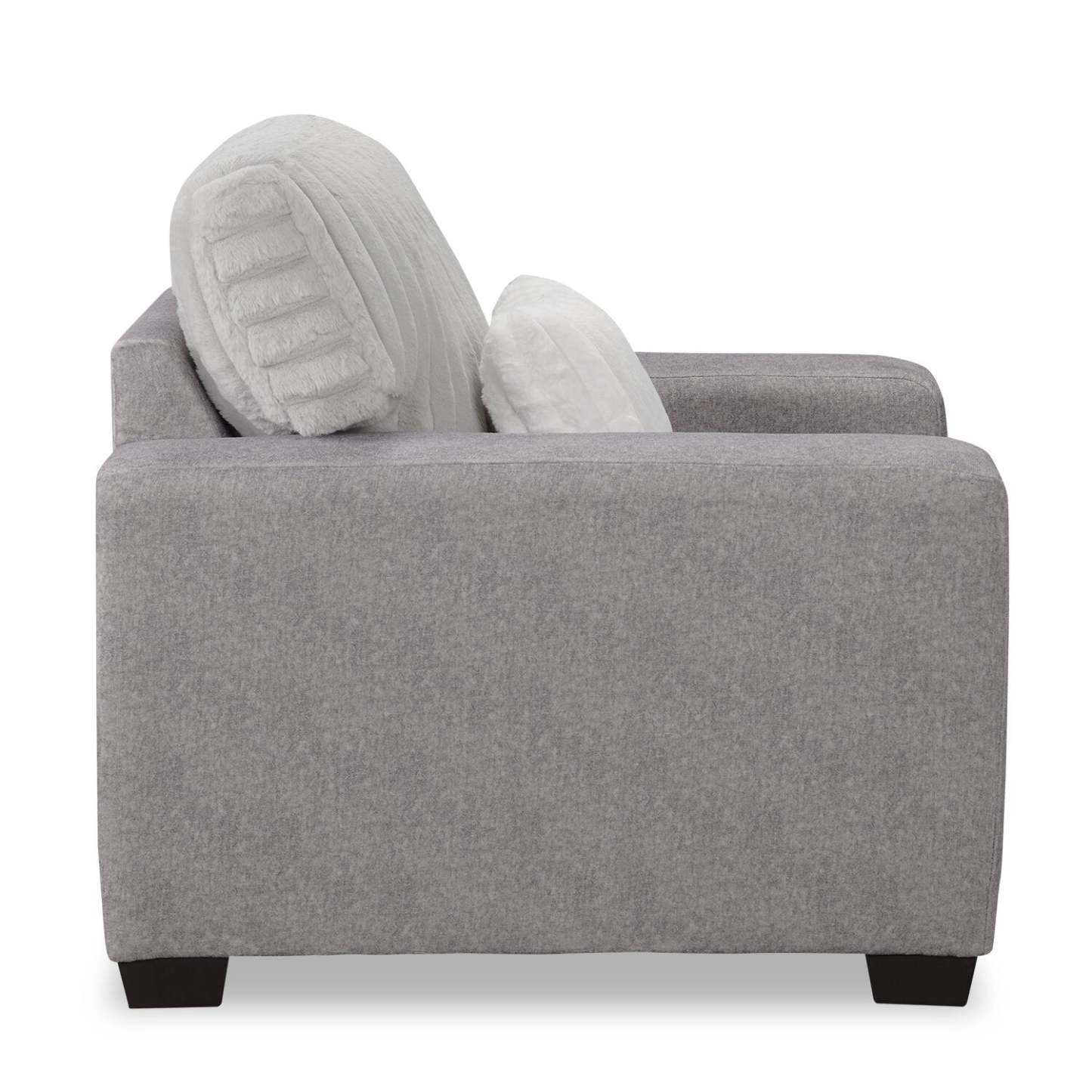 Fauteuil Koda de 41 po fabriqué au Canada en tissu de chenille et de fausse fourrure avec coussins amovibles - gris Paloma luxueux