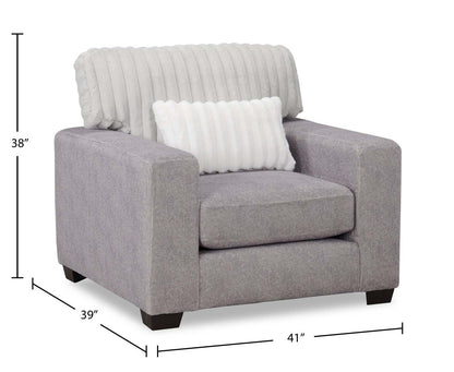 Fauteuil Koda de 41 po fabriqué au Canada en tissu de chenille et de fausse fourrure avec coussins amovibles - gris Paloma luxueux