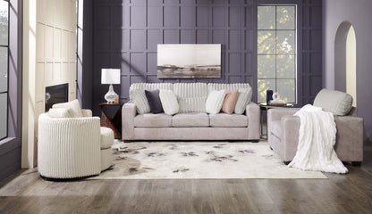 Fabriqué au Canada, canapé Koda de 92 po en tissu de chenille et de fausse fourrure avec coussins amovibles - gris Paloma luxueux