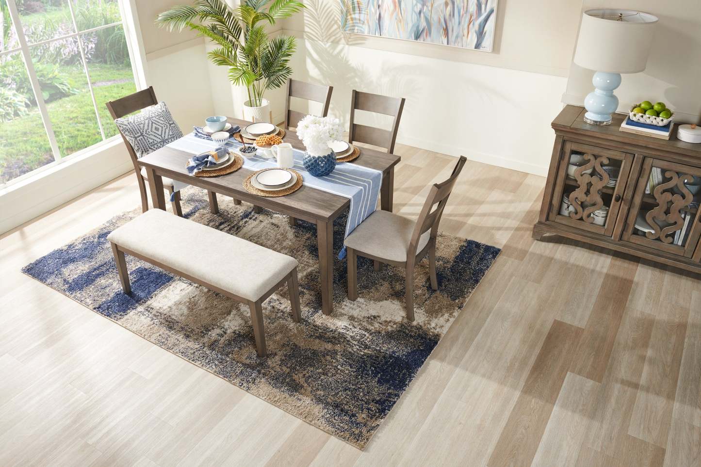 Banc de salle à manger Krew avec tissu en polyester, 48 W - Gris | Banc de salle à manger Krew de 48 po (L) en tissu de polyester - gris