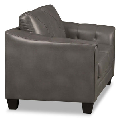 Andi 62 Leather-Look Fabric Loveseat with Button Tufting - Grey | Causeuse Andi de 62 po en tissu d’apparence cuir avec capitonnage - grise