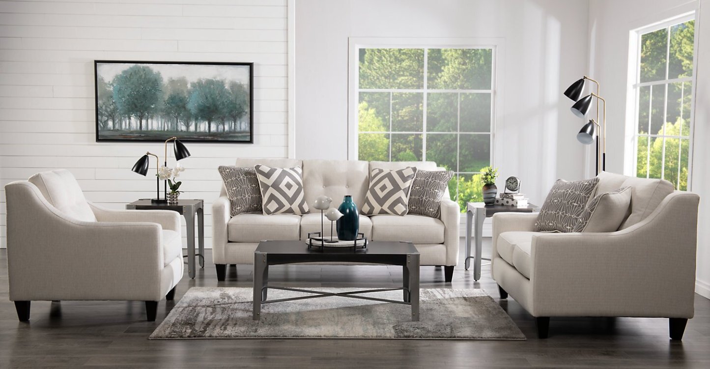 Fabriqué au Canada Cindy Crawford Home Chaise Kylie 32 en tissu d'apparence lin avec capitonnage de boutons - Zeus Pearl | Fauteuil Kylie de Cindy Crawford Home de 32 po fabriqué au Canada en tissu d'apparence lin avec capitonnage - perle Zeus