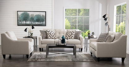 Fabriqué au Canada Cindy Crawford Home Chaise Kylie 32 en tissu d'apparence lin avec capitonnage de boutons - Zeus Pearl | Fauteuil Kylie de Cindy Crawford Home de 32 po fabriqué au Canada en tissu d'apparence lin avec capitonnage - perle Zeus