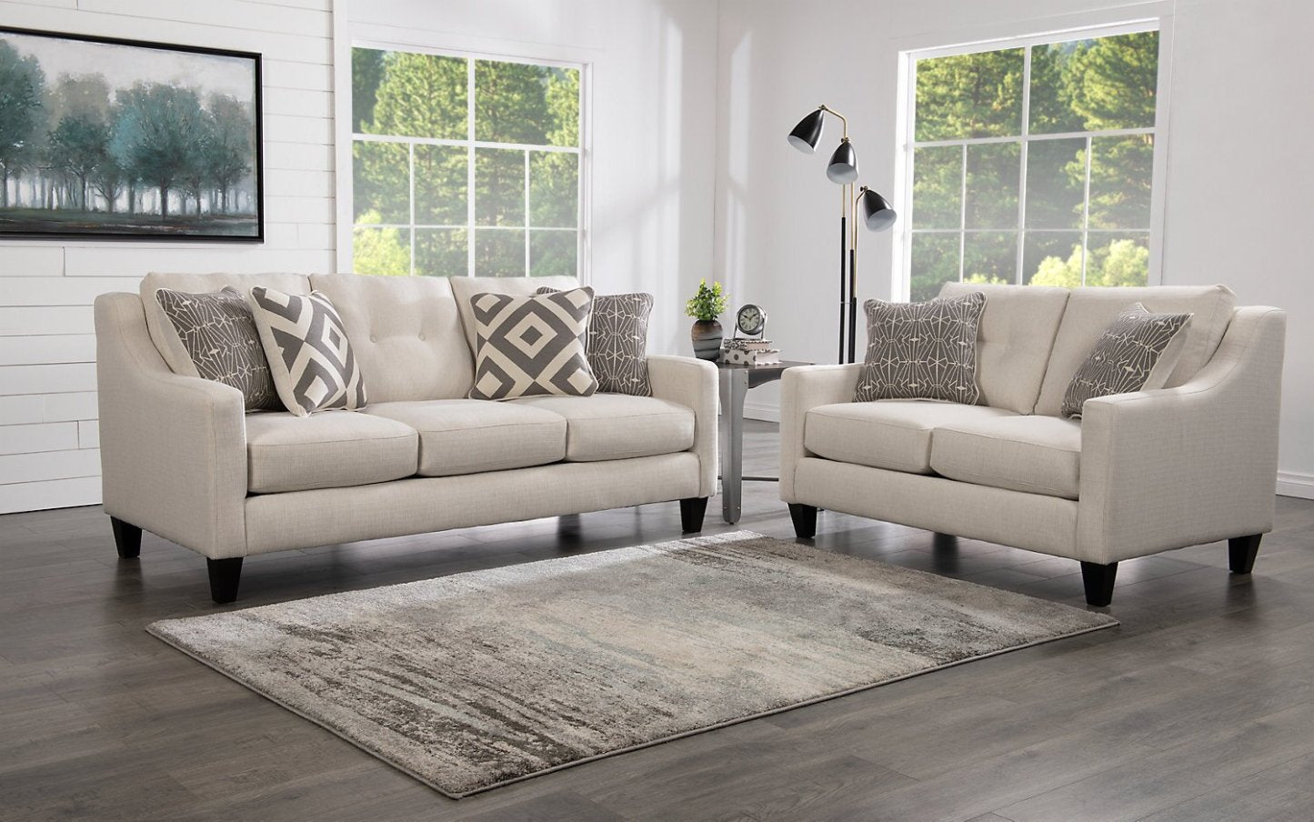 Fabriqué au Canada, canapé Kylie 78 de Cindy Crawford Home en tissu d'apparence lin avec pattes en bois - perle Zeus