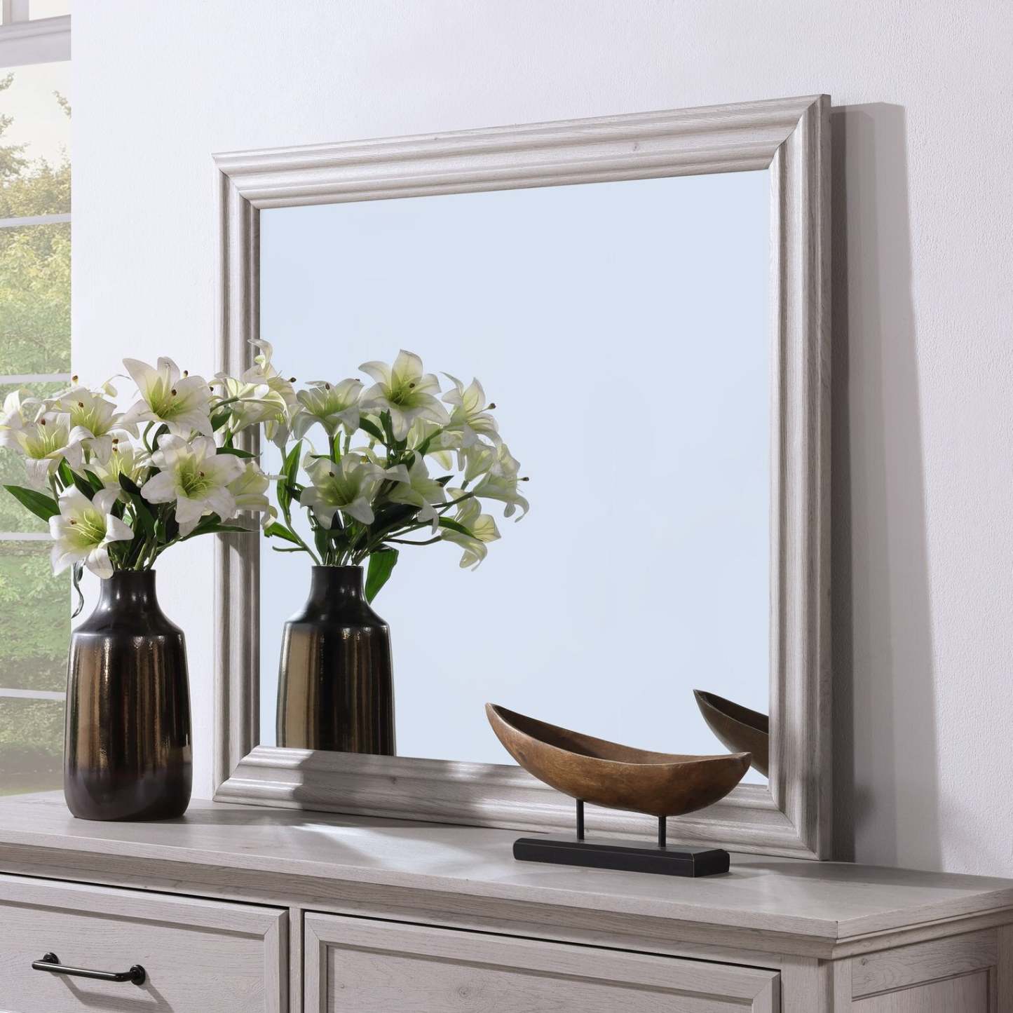 Miroir de commode de chambre Kylie, amovible, à suspendre au mur - Sable | Miroir de commode de chambre à coucher Kylie, à fixer au meuble ou à suspendre au mur - sable