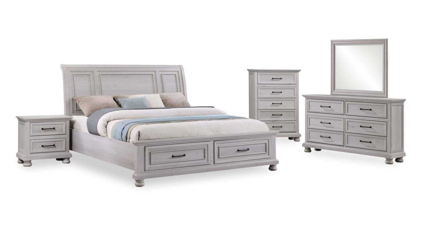 Lit plateforme de rangement Kylie sable avec tête de lit et cadre de lit - format très grand lit | Lit plateforme avec rangement Kylie avec tête de lit et cadre, sable - King Size