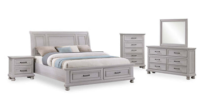 Lit plateforme de rangement Kylie sable avec tête de lit et cadre de lit - format très grand lit | Lit plateforme avec rangement Kylie avec tête de lit et cadre, sable - King Size