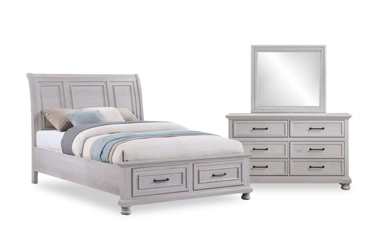 Kylie 5 pièces sable avec lit de rangement, commode et miroir - format grand lit | Ensemble de chambre à coucher Kylie 5pc avec lit de rangement, commode et miroir, sable - taille queen