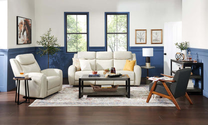 Sofa à inclinaison électrique Reign de 87 po en cuir véritable de qualité supérieure avec ports USB - taupe clair de lune Deltona