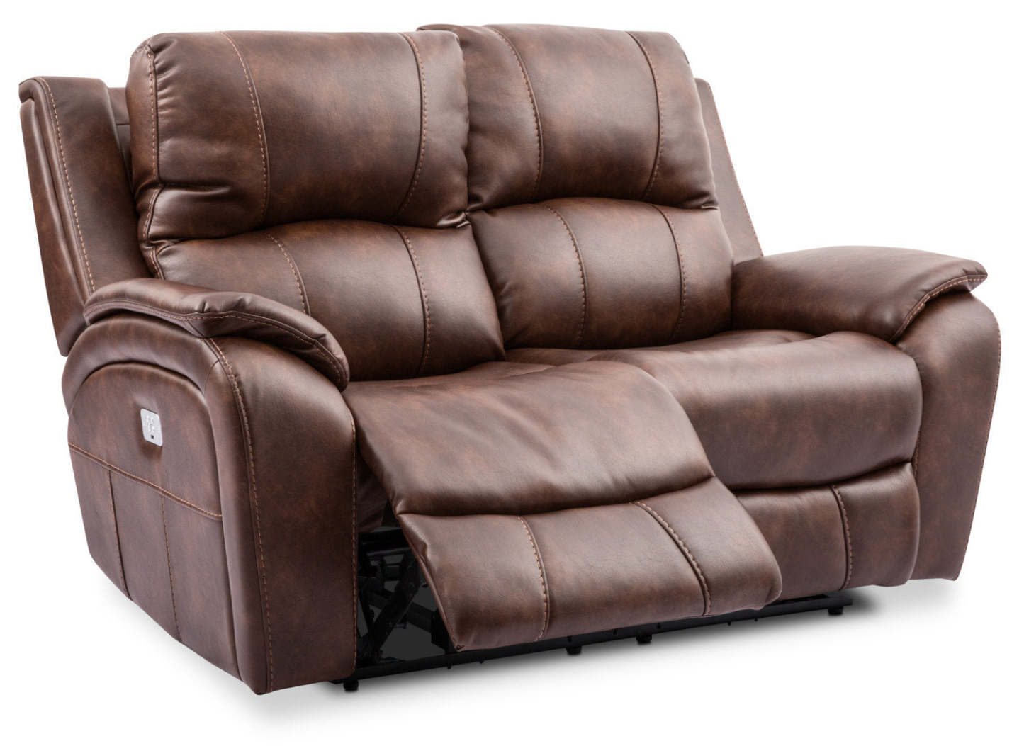 Kory Leather-Look Fabric Power Reclining Loveseat – Pecan|Causeuse à inclinaison électrique Kory en tissu d'apparence cuir - pacane