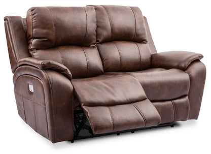 Kory Leather-Look Fabric Power Reclining Loveseat – Pecan|Causeuse à inclinaison électrique Kory en tissu d'apparence cuir - pacane