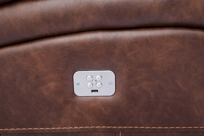 Kory Leather-Look Fabric Power Reclining Loveseat – Pecan|Causeuse à inclinaison électrique Kory en tissu d'apparence cuir - pacane