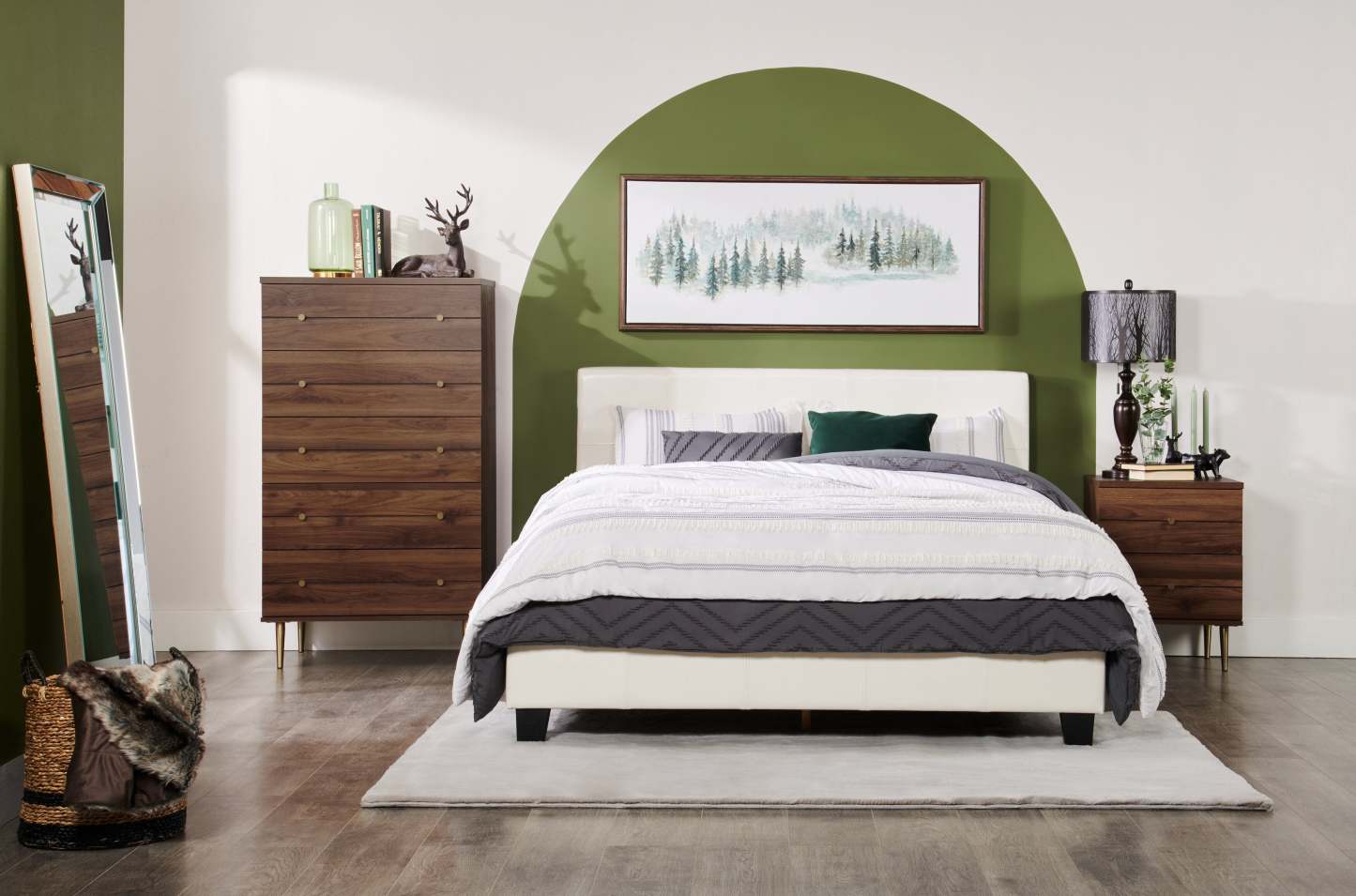 Lit rembourré Chase en tissu de cuir végétalien blanc - Pleine grandeur | Lit rembourré Chase en tissu de cuir végétalien blanc - format lit double