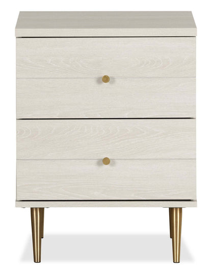Table de nuit Lake à 2 tiroirs, 19,5 L x 25,5 H, fabriquée au Canada, Glam - Blanc | Table de nuit somptueuse Lake de 19,5 po (L) x 25,5 po (H) à 2 tiroirs, fabriquée au Canada - blanche