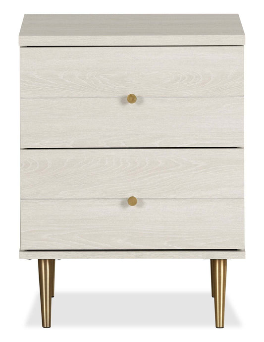 Table de nuit Lake à 2 tiroirs, 19,5 L x 25,5 H, fabriquée au Canada, Glam - Blanc | Table de nuit somptueuse Lake de 19,5 po (L) x 25,5 po (H) à 2 tiroirs, fabriquée au Canada - blanche