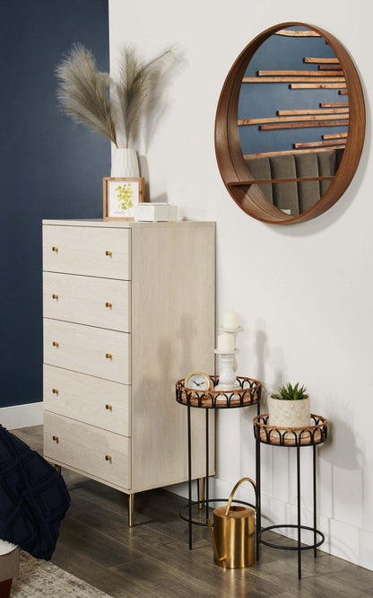 Commode de chambre à coucher Lake, 5 tiroirs, 29 L x 52 H, Fabriqué au Canada, Glam - Blanc | Commode verticale somptueuse Lake de 29 po (L) x 52 po (H) à 5 tiroirs pour la chambre à coucher, fabriquée au Canada - blanche