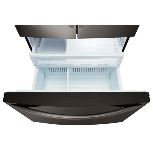 LG 30 22 Cu. Fort. Réfrigérateur à portes françaises - Acier inoxydable noir anti-taches - LRFNS2200D | Réfrigérateur LG de 22 pi³ et de 30 po à portes françaises - acier inoxydable noir résistant aux traces - …