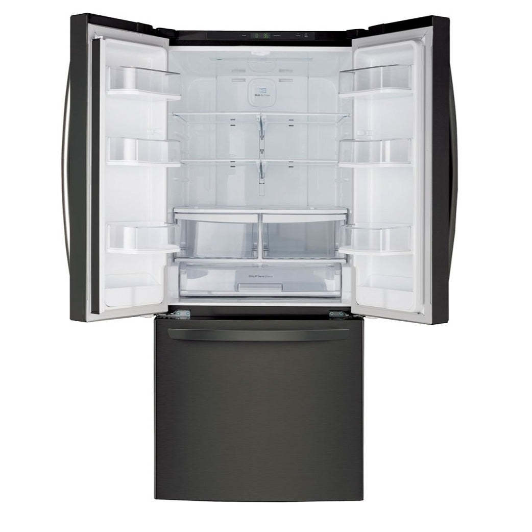 LG 30 22 Cu. Fort. Réfrigérateur à portes françaises - Acier inoxydable noir anti-taches - LRFNS2200D | Réfrigérateur LG de 22 pi³ et de 30 po à portes françaises - acier inoxydable noir résistant aux traces - …