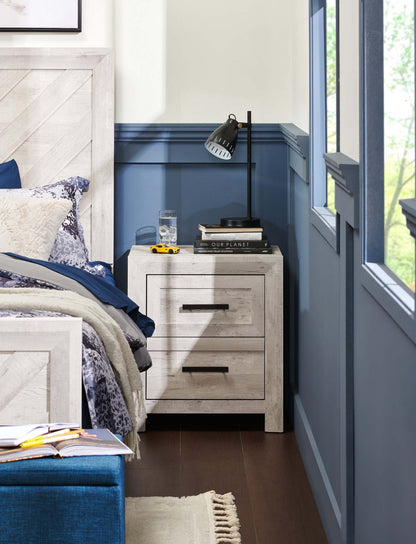 Table de chevet à 2 tiroirs Lark, 24 L x 26 H - Blanc rustique | Table de nuit Lark de 24 po (L) x 26 po (H) à 2 tiroirs - blanc rustique