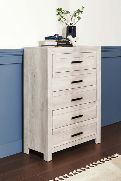 Commode de chambre à coucher Lark, 5 tiroirs, 35 L x 47 H - Blanc rustique | Commode verticale de chambre à coucher Lark de 35 po (L) x 47 po (H) à 5 tiroirs - blanc rustique