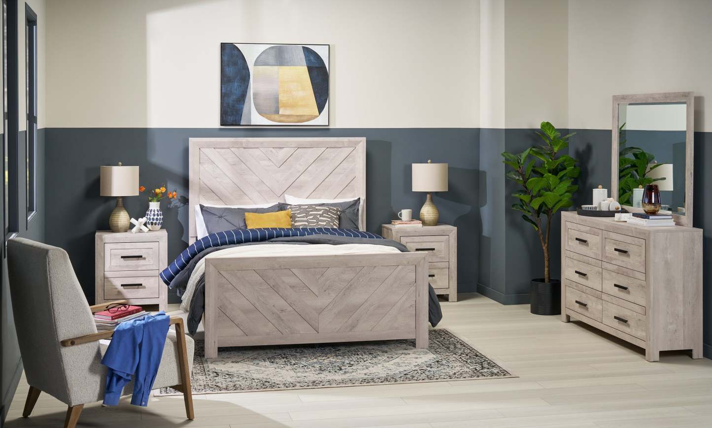 Commode à 6 tiroirs pour chambre à coucher Lark, 58 L x 35 H - Blanc rustique | Commode de chambre à coucher Lark de 58 po (L) x 35 po (H) à 6 tiroirs - blanc rustique