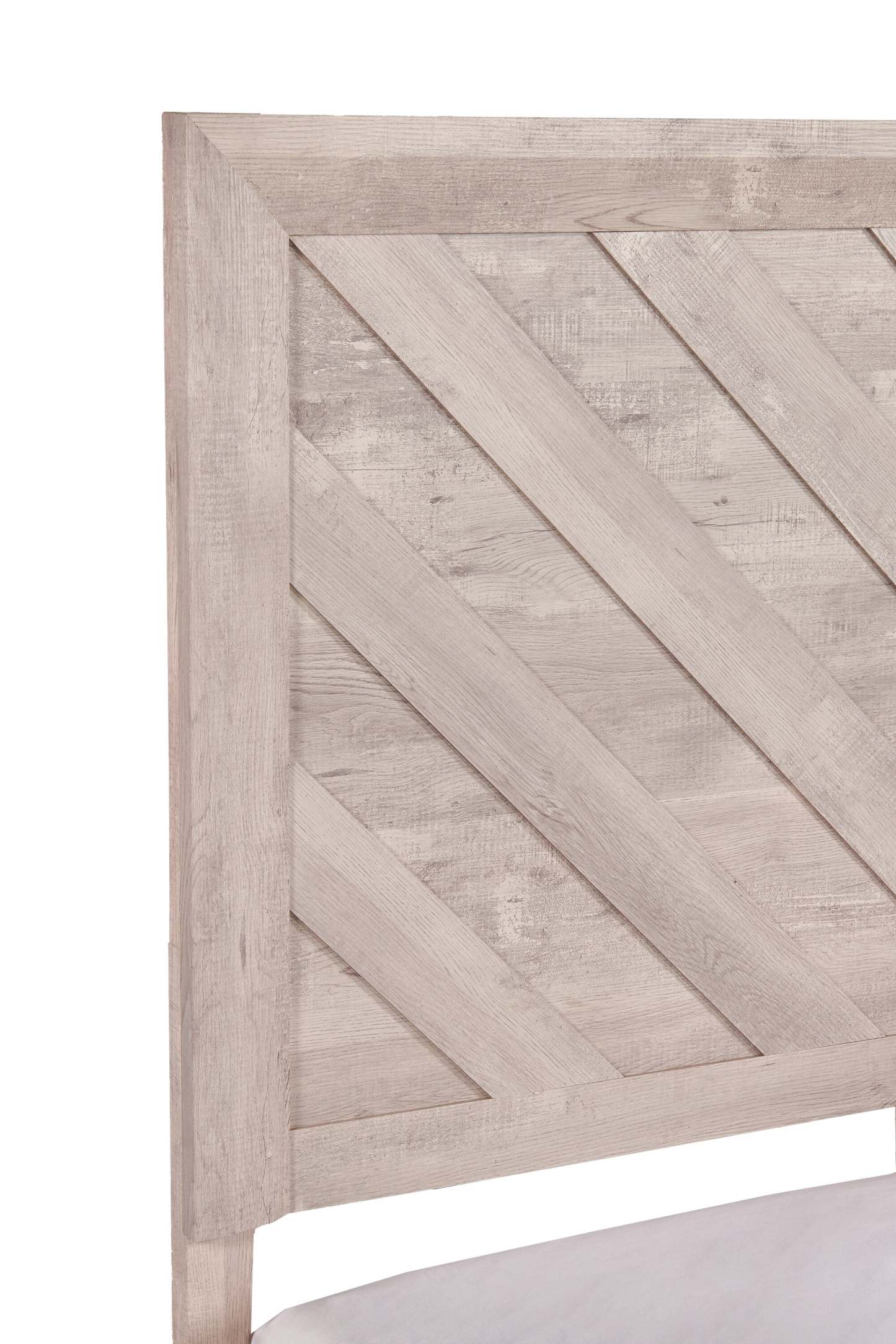 Lit à panneaux Lark avec tête de lit et cadre, motif chevron, blanc rustique - Queen Size | Lit à panneaux Lark blanc rustique avec tête de lit, cadre et motif de chevrons - format grand lit