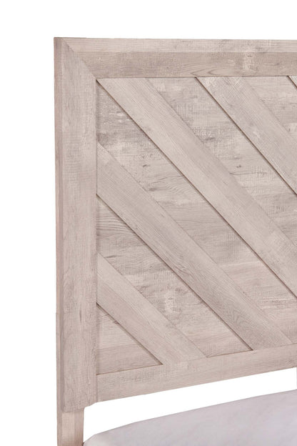 Lit à panneaux Lark avec tête de lit et cadre, motif chevron, blanc rustique - Queen Size | Lit à panneaux Lark blanc rustique avec tête de lit, cadre et motif de chevrons - format grand lit