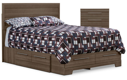 Olivia 4-Piece Full Storage Bed and Chest Package – Grey|Ensemble de chambre à coucher Olivia 4 pièces avec lit double de rangement et commode verticale - gris