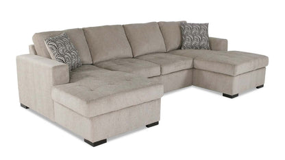 Made in Canada Legend 3-Piece Chenille Fabric Sleeper Sectional with Two Storage Chaises - Platinum Beige | Canapé-lit sectionnel Legend 3 pièces fabriqué au Canada en tissu de chenille avec 2 fauteuils longs de rangement - beige platine