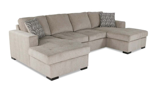 Made in Canada Legend 3-Piece Chenille Fabric Sleeper Sectional with Two Storage Chaises - Platinum Beige | Canapé-lit sectionnel Legend 3 pièces fabriqué au Canada en tissu de chenille avec 2 fauteuils longs de rangement - beige platine
