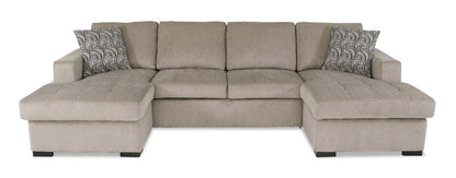 Made in Canada Legend 3-Piece Chenille Fabric Sleeper Sectional with Two Storage Chaises - Platinum Beige | Canapé-lit sectionnel Legend 3 pièces fabriqué au Canada en tissu de chenille avec 2 fauteuils longs de rangement - beige platine