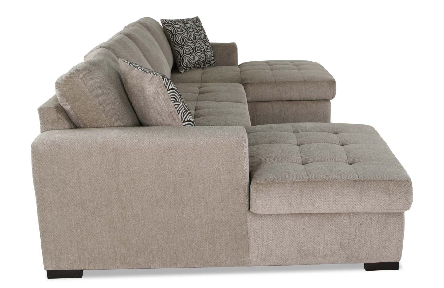 Made in Canada Legend 3-Piece Chenille Fabric Sleeper Sectional with Two Storage Chaises - Platinum Beige | Canapé-lit sectionnel Legend 3 pièces fabriqué au Canada en tissu de chenille avec 2 fauteuils longs de rangement - beige platine