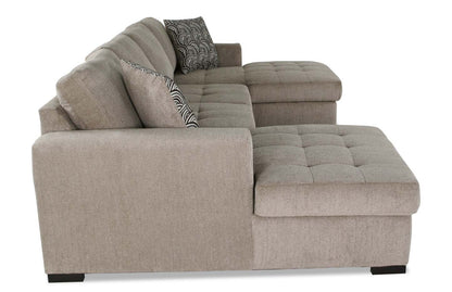 Made in Canada Legend 3-Piece Chenille Fabric Sleeper Sectional with Two Storage Chaises - Platinum Beige | Canapé-lit sectionnel Legend 3 pièces fabriqué au Canada en tissu de chenille avec 2 fauteuils longs de rangement - beige platine
