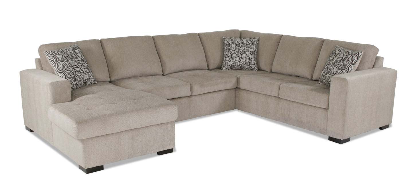 Made in Canada Legend 3-Piece Left-Facing Chenille Fabric Sleeper Sectional with Storage Chaise - Platinum Beige | Canapé-lit sectionnel de gauche Legend 3 pièces fabriqué au Canada en tissu de chenille avec chaise longue de rangement - beige platine
