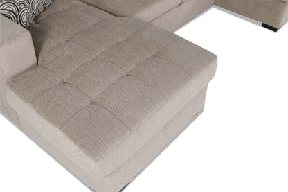 Made in Canada Legend 3-Piece Left-Facing Chenille Fabric Sleeper Sectional with Storage Chaise - Platinum Beige | Canapé-lit sectionnel de gauche Legend 3 pièces fabriqué au Canada en tissu de chenille avec chaise longue de rangement - beige platine
