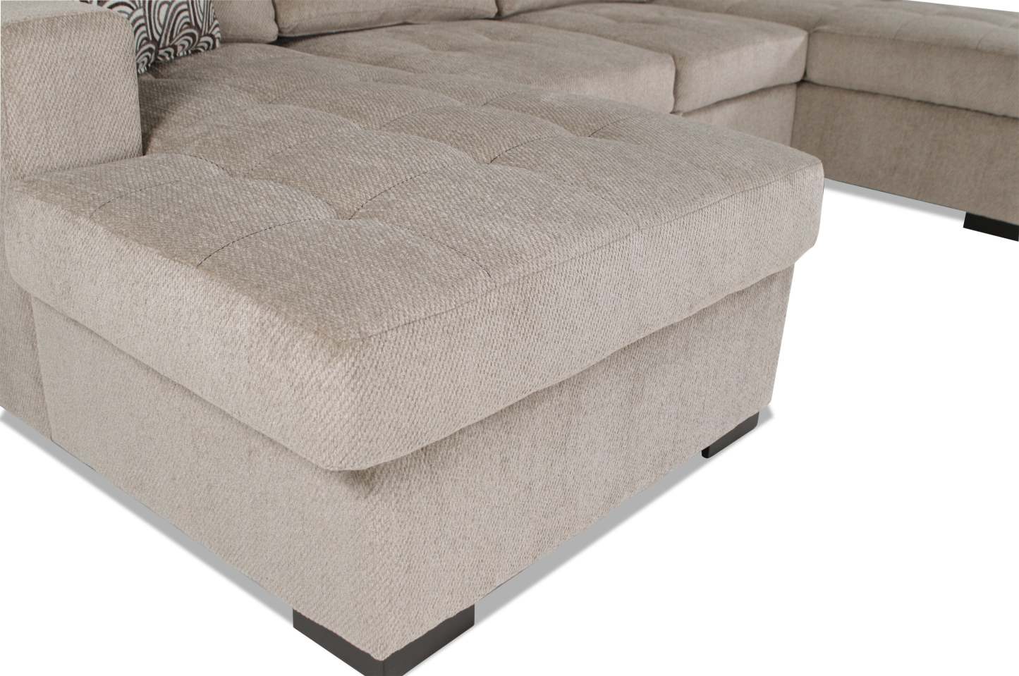 Made in Canada Legend 3-Piece Left-Facing Chenille Fabric Sleeper Sectional with Storage Chaise - Platinum Beige | Canapé-lit sectionnel de gauche Legend 3 pièces fabriqué au Canada en tissu de chenille avec chaise longue de rangement - beige platine
