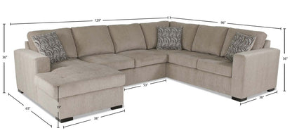 Made in Canada Legend 3-Piece Left-Facing Chenille Fabric Sleeper Sectional with Storage Chaise - Platinum Beige | Canapé-lit sectionnel de gauche Legend 3 pièces fabriqué au Canada en tissu de chenille avec chaise longue de rangement - beige platine