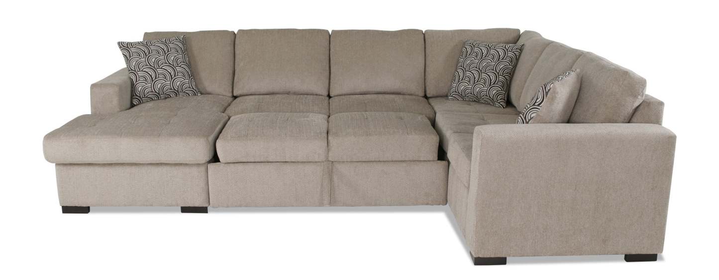 Made in Canada Legend 3-Piece Left-Facing Chenille Fabric Sleeper Sectional with Storage Chaise - Platinum Beige | Canapé-lit sectionnel de gauche Legend 3 pièces fabriqué au Canada en tissu de chenille avec chaise longue de rangement - beige platine