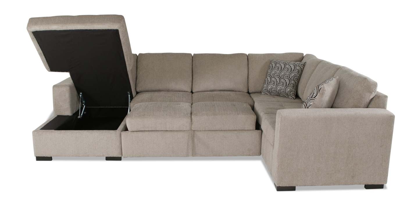 Made in Canada Legend 3-Piece Left-Facing Chenille Fabric Sleeper Sectional with Storage Chaise - Platinum Beige | Canapé-lit sectionnel de gauche Legend 3 pièces fabriqué au Canada en tissu de chenille avec chaise longue de rangement - beige platine
