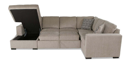 Made in Canada Legend 3-Piece Left-Facing Chenille Fabric Sleeper Sectional with Storage Chaise - Platinum Beige | Canapé-lit sectionnel de gauche Legend 3 pièces fabriqué au Canada en tissu de chenille avec chaise longue de rangement - beige platine