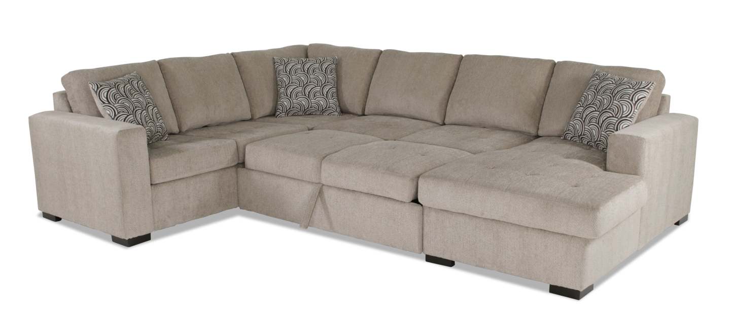 Made in Canada Legend 3-Piece Right-Facing Chenille Fabric Sleeper Sectional with Storage Chaise - Platinum Beige | Canapé-lit sectionnel de droite Legend 3 pièces fabriqué au Canada en tissu de chenille avec chaise longue de rangement - beige platine