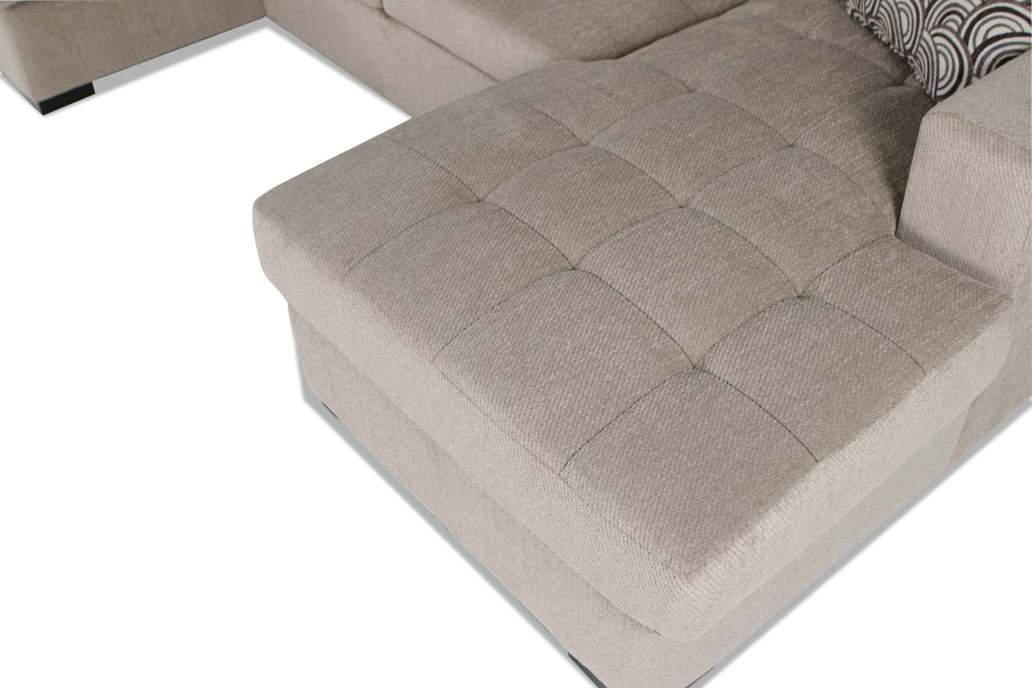 Made in Canada Legend 3-Piece Right-Facing Chenille Fabric Sleeper Sectional with Storage Chaise - Platinum Beige | Canapé-lit sectionnel de droite Legend 3 pièces fabriqué au Canada en tissu de chenille avec chaise longue de rangement - beige platine