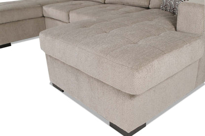 Made in Canada Legend 3-Piece Right-Facing Chenille Fabric Sleeper Sectional with Storage Chaise - Platinum Beige | Canapé-lit sectionnel de droite Legend 3 pièces fabriqué au Canada en tissu de chenille avec chaise longue de rangement - beige platine
