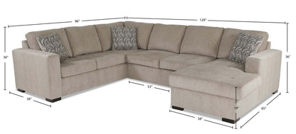 Made in Canada Legend 3-Piece Right-Facing Chenille Fabric Sleeper Sectional with Storage Chaise - Platinum Beige | Canapé-lit sectionnel de droite Legend 3 pièces fabriqué au Canada en tissu de chenille avec chaise longue de rangement - beige platine