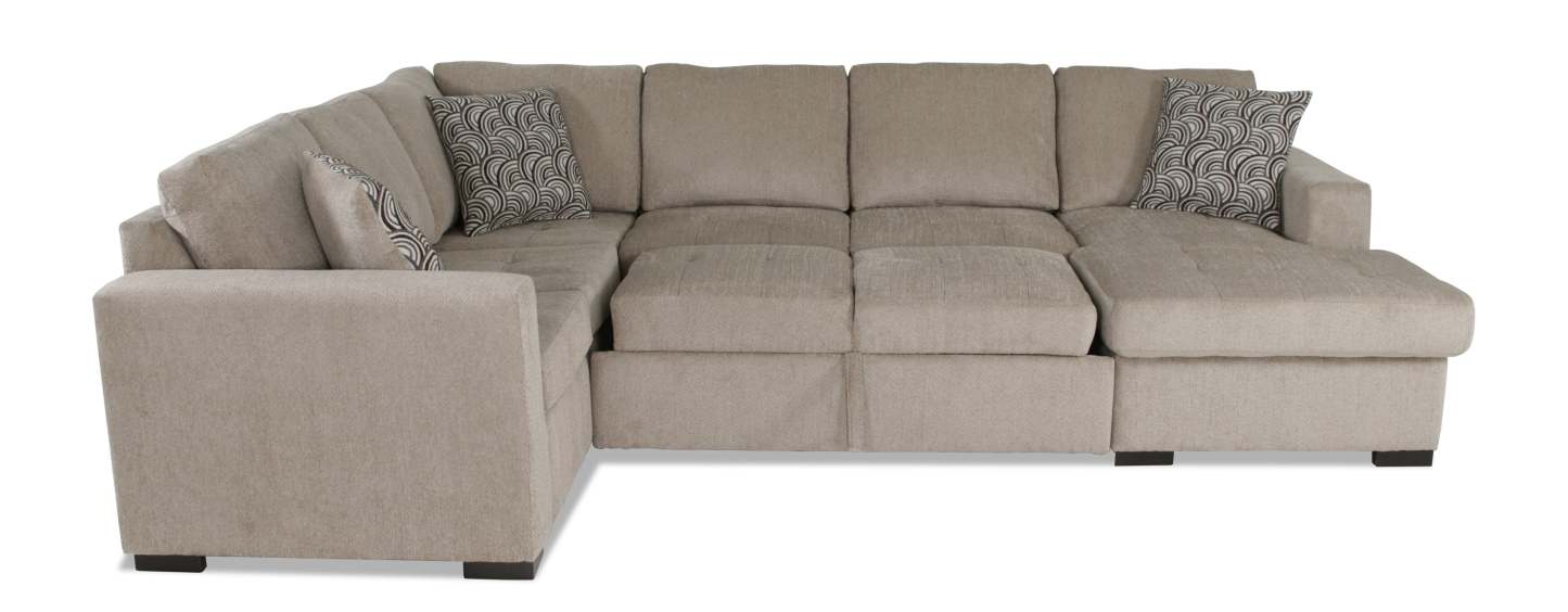 Made in Canada Legend 3-Piece Right-Facing Chenille Fabric Sleeper Sectional with Storage Chaise - Platinum Beige | Canapé-lit sectionnel de droite Legend 3 pièces fabriqué au Canada en tissu de chenille avec chaise longue de rangement - beige platine