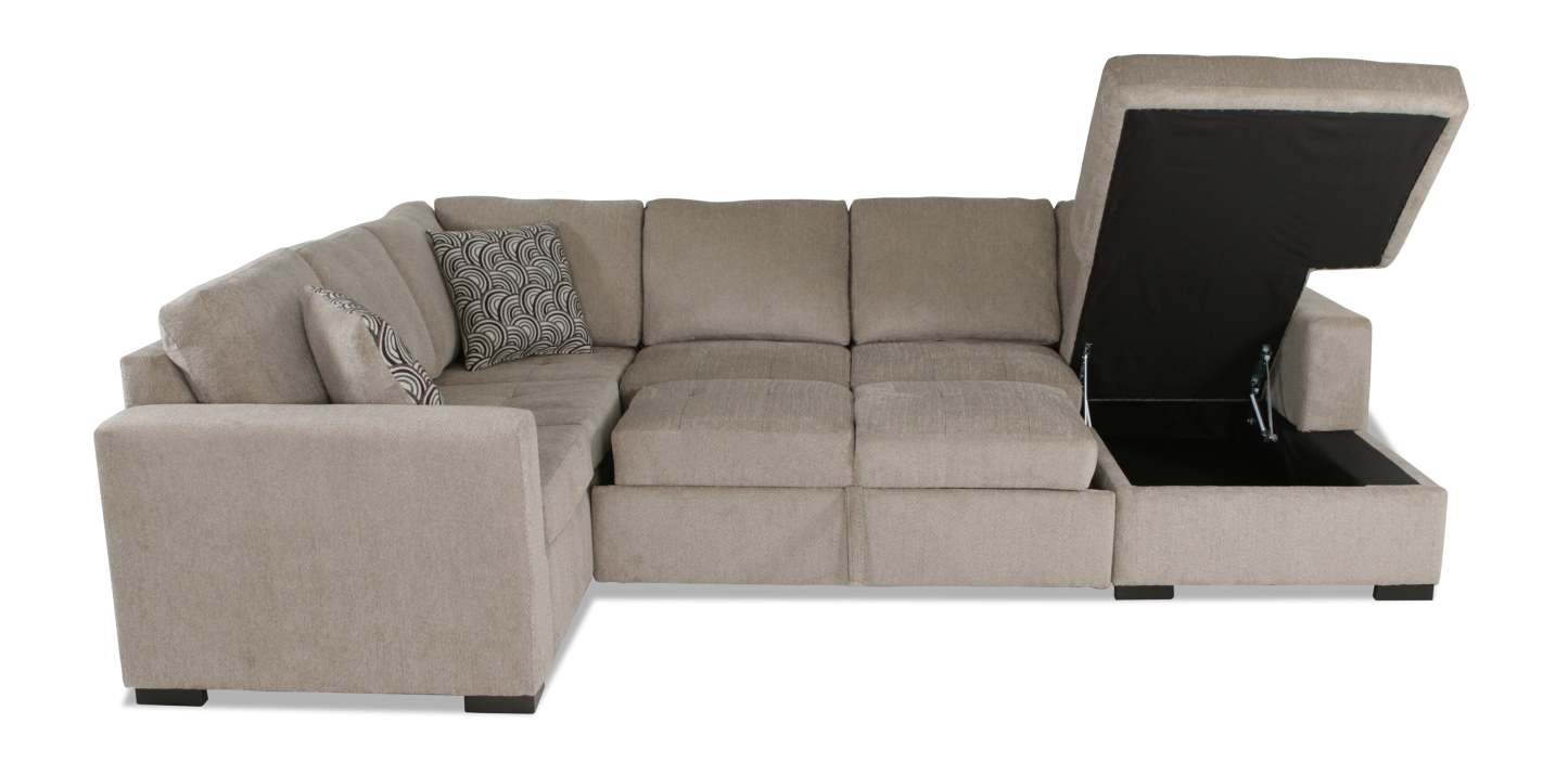 Made in Canada Legend 3-Piece Right-Facing Chenille Fabric Sleeper Sectional with Storage Chaise - Platinum Beige | Canapé-lit sectionnel de droite Legend 3 pièces fabriqué au Canada en tissu de chenille avec chaise longue de rangement - beige platine