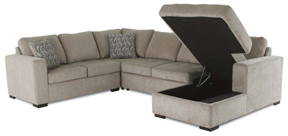 Made in Canada Legend 4-Piece Right-Facing Chenille Fabric Sleeper Sectional with Storage Chaise - Platinum Beige | Canapé-lit sectionnel de droite Legend 4 pièces fabriqué au Canada en tissu de chenille avec chaise longue de rangement - beige platine