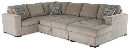 Made in Canada Legend 4-Piece Right-Facing Chenille Fabric Sleeper Sectional with Storage Chaise - Platinum Beige | Canapé-lit sectionnel de droite Legend 4 pièces fabriqué au Canada en tissu de chenille avec chaise longue de rangement - beige platine