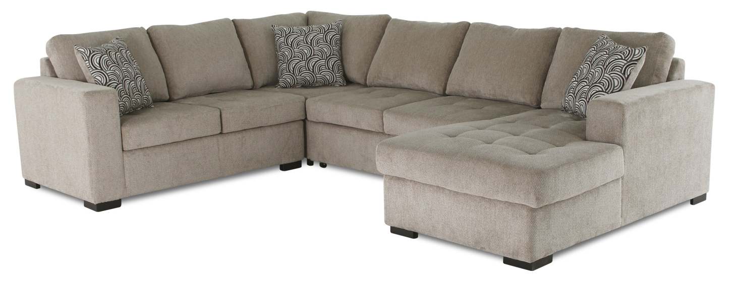Made in Canada Legend 4-Piece Right-Facing Chenille Fabric Sleeper Sectional with Storage Chaise - Platinum Beige | Canapé-lit sectionnel de droite Legend 4 pièces fabriqué au Canada en tissu de chenille avec chaise longue de rangement - beige platine