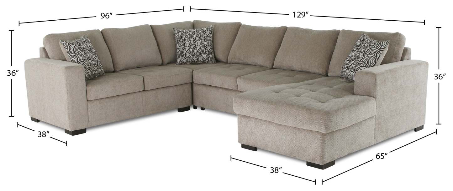 Made in Canada Legend 4-Piece Right-Facing Chenille Fabric Sleeper Sectional with Storage Chaise - Platinum Beige | Canapé-lit sectionnel de droite Legend 4 pièces fabriqué au Canada en tissu de chenille avec chaise longue de rangement - beige platine